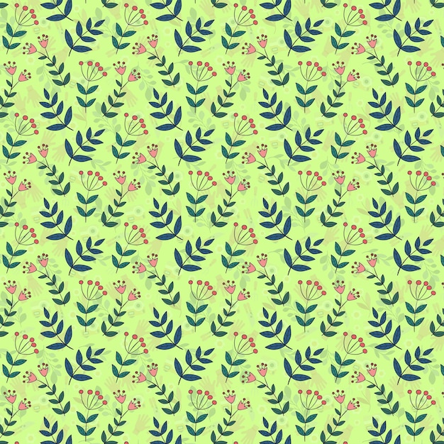 un fondo verde con flores rosas y hojas verdes