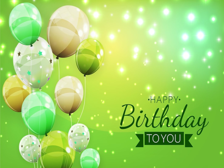 un fondo verde con globos y una pancarta que dice feliz cumpleaños
