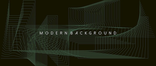 Fondo verde con líneas geométricas y onduladas abstractas. Ilustración vectorial