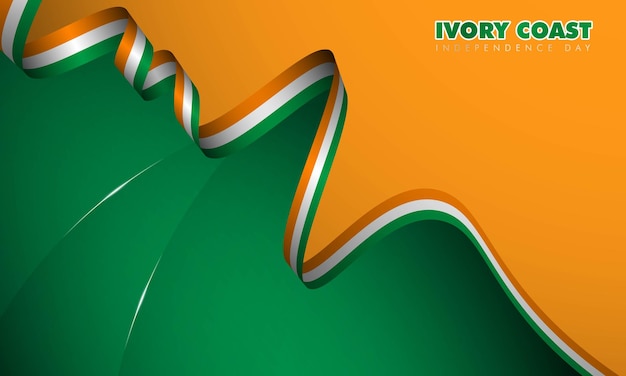 Fondo verde naranja con cinta ondulante de la costa de Marfil para la plantilla del día de la independencia