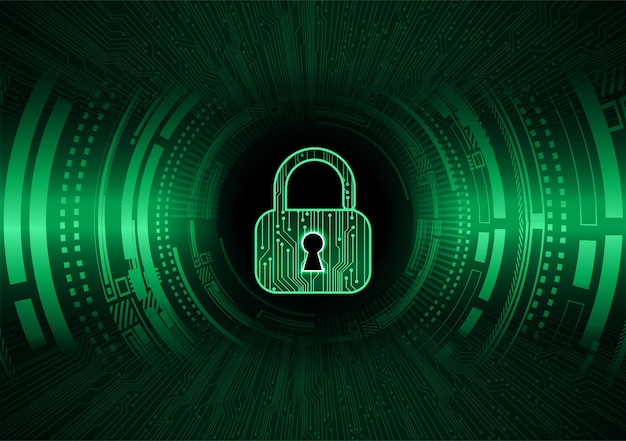 Un fondo verde y negro con un candado que dice "seguridad cibernética"