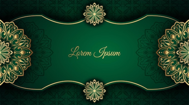 Fondo verde con un ornamento de mandala dorado