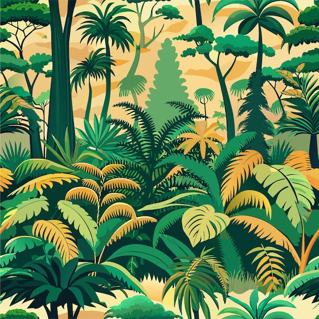 Vector un fondo verde con palmeras y plantas