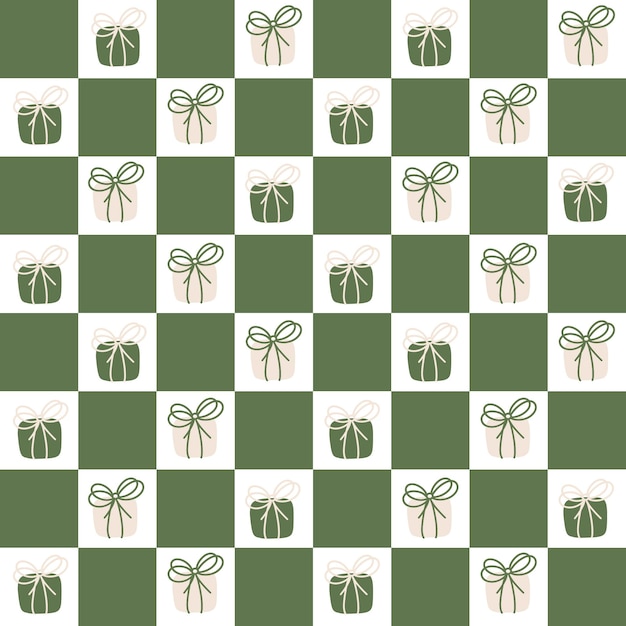 Fondo verde con patrón de caja de regalos o regalos