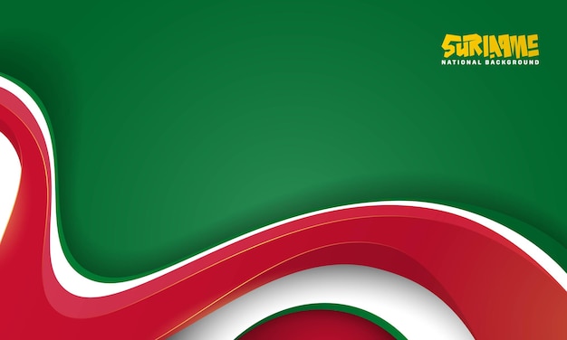 Fondo verde y rojo con forma roja ondulada en un simple estilo 3D Día de la Independencia de Suriname