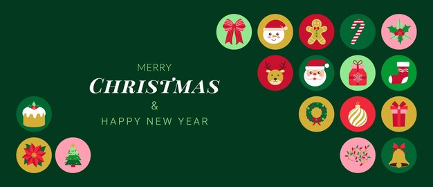 Un fondo verde con una variedad de decoraciones de Navidad y Año Nuevo