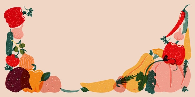 Fondo con verduras en estilo risógrafo colores brillantes riso multicapa