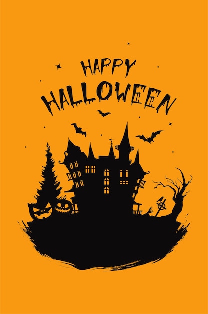 Fondo vertical de halloween con casa embrujada de calabaza
