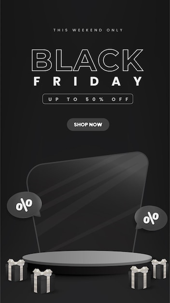 fondo de viernes negro con caja de regalos y podio adecuado para mostrar sus productos