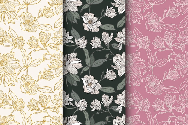 Fondo vintage con flores de magnolia Guirnalda floral Patrón de flores sin fisuras para envases cosméticos