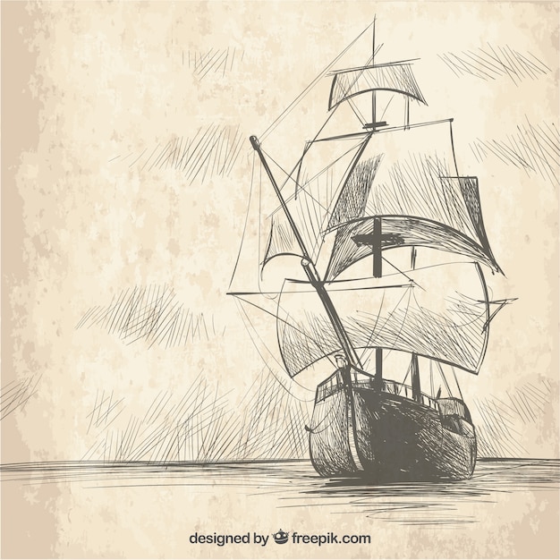 Vector fondo vintage de galeón dibujado a mano