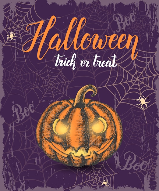 Fondo vintage de halloween con calabaza de halloween color dibujado a mano