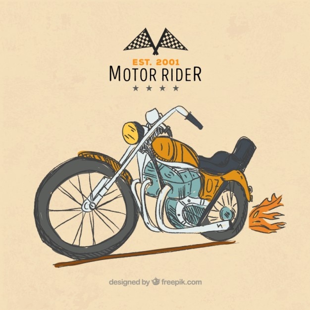 Vector fondo vintage moto dibujada a mano