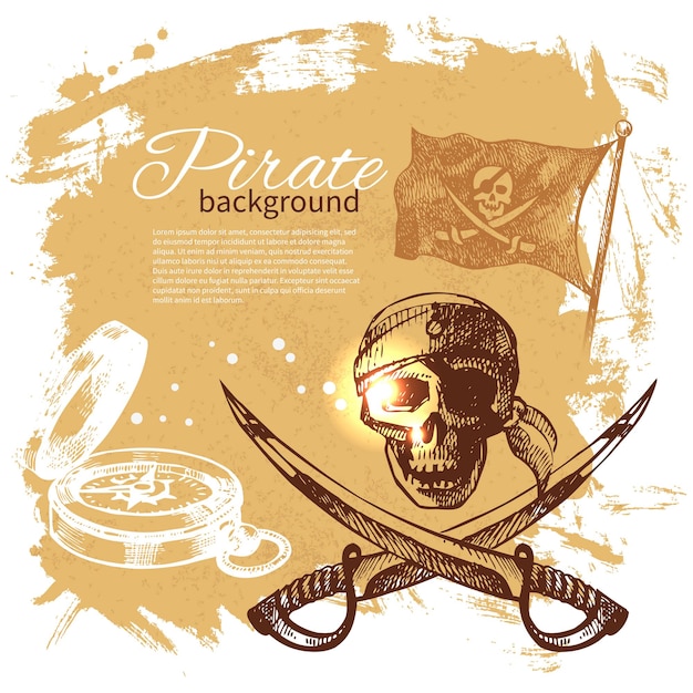 Vector fondo vintage pirata. diseño náutico del mar. ilustración dibujada a mano