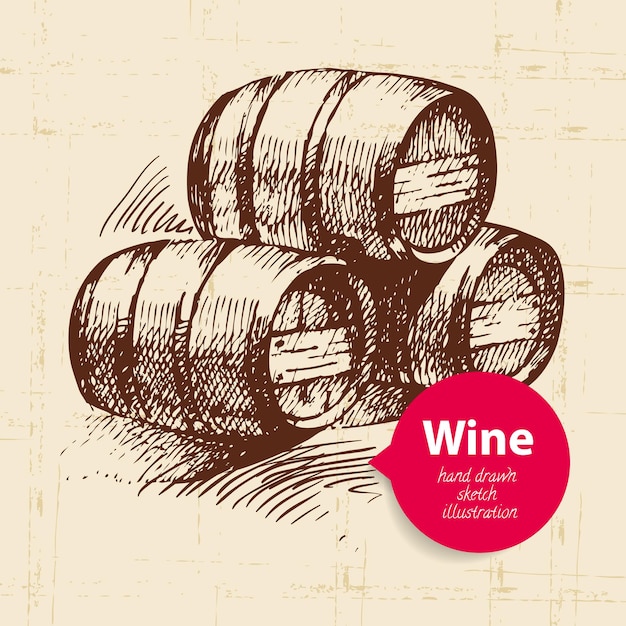 Fondo vintage vino con banner. Ilustración de boceto dibujado a mano