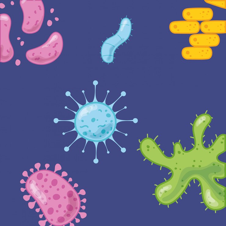 Vector fondo de virus y bacterias