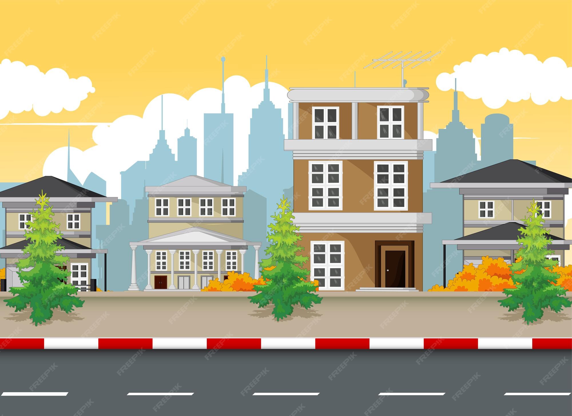 Fondo de vista de la ciudad Vector Premium