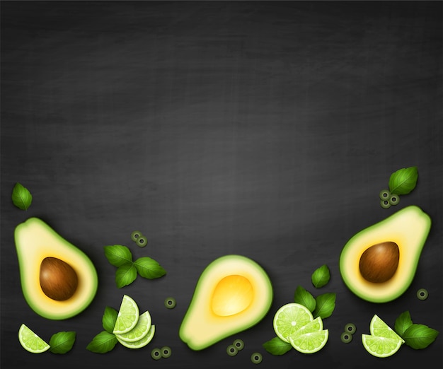 Fondo de vista superior de vector con aguacate realista