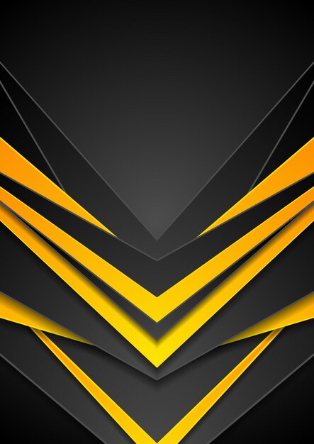 Fondo de volante de flechas tecnológicas abstractas negras y naranjas Diseño de geometría corporativa vectorial