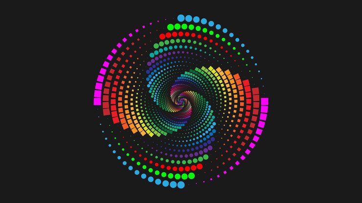 Fondo de vórtice espiral punteado colorido.