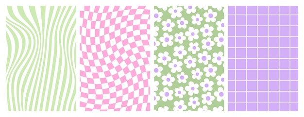 Fondo Y2k Ola remolino giro retorcido textura de tablero de ajedrez floral en estilo retro de moda de los años 2000
