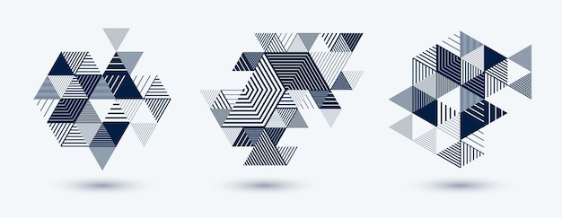 fondos 3D vectoriales abstractos de rayas lineales con elementos gráficos de estilo retro aislados con cubos y triángulos plantillas para carteles o pancartas portadas o anuncios