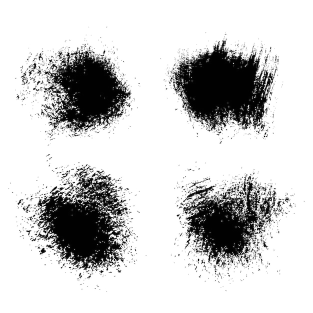 Fondos abstractos de trazos negros pintados con pincel seco aislados en un fondo blanco