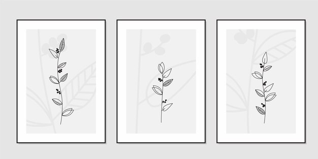 Fondos de arte abstracto moderno con hojas botánicas Conjunto de vectores de arte de pared botánico