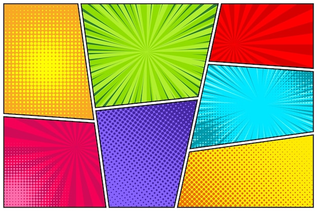 fondos de cómics de dibujos animados conjunto de cómics libro póster colorido con elementos de medio tono estilo pop retro