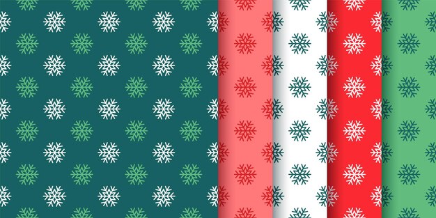 Fondos con copos de nieve patrón sin costuras de Navidad Conjunto de impresiones rojas y verdes de Navidad Texturas de año nuevo