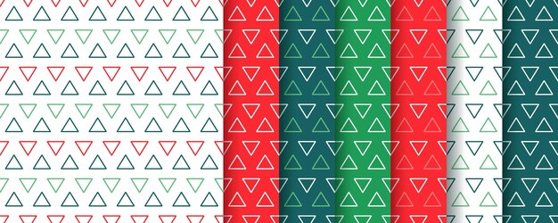 Fondos sin costuras de Navidad Patrones verdes rojos con triángulos Ilustración vectorial