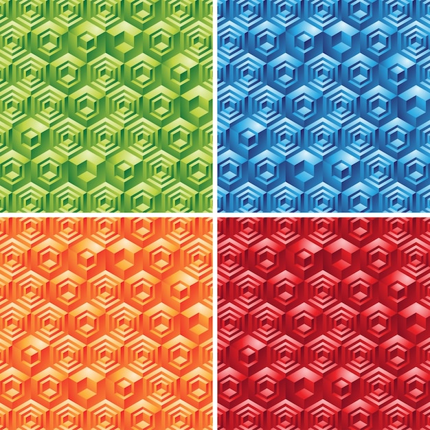 Fondos divertidos en relieve geométricos verdes, azules, naranjas y rojos