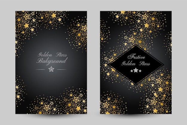 Vector fondos de lujo de aniversario con decoración de estrellas doradas tarjetas verticales con decoración