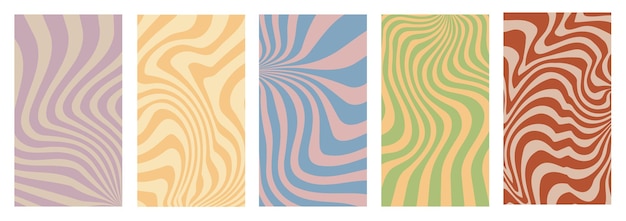 Fondos maravillosos con ondas de remolino patrón retorcido Textura distorsionada en el moderno estilo retro de la estética hippie 70s Y2K Vector