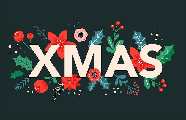 Fondos de Navidad y Año Nuevo ilustraciones botánicas abstractas tarjetas y patrones con flores y hojas rojas