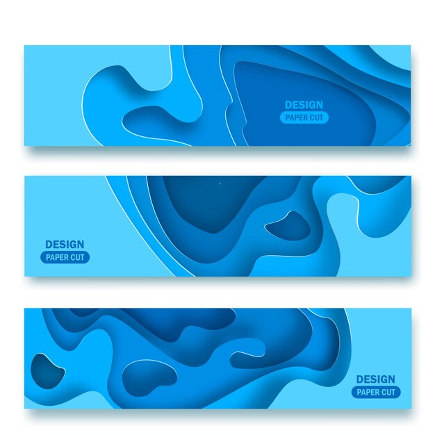 Fondos panorámicos con formas de corte de papel azul abstracto 3D