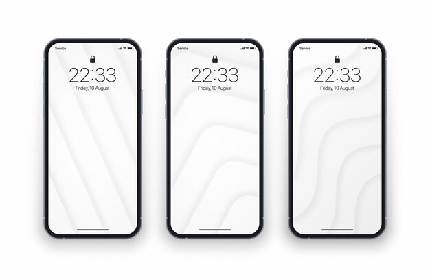 Fondos de pantalla blancos de estructura dinámica skeuomorph en capas 3d en un teléfono móvil aislado