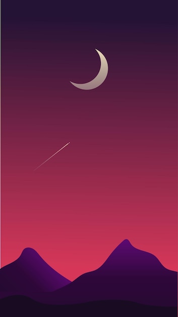Fondos de pantalla móviles minimalistas de las montañas del cielo de la tarde y la luna