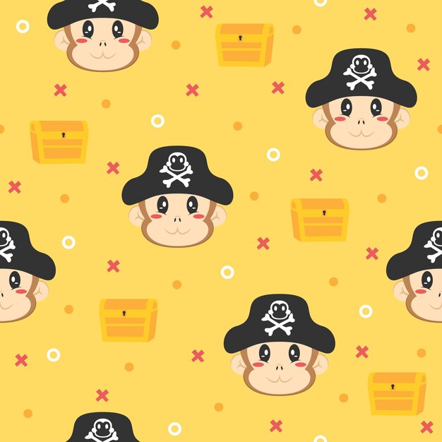 Fondos de patrón de vectores de dibujos animados de mono pirata