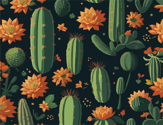Fondos planos y sin fisuras del arte del cactus vectorial