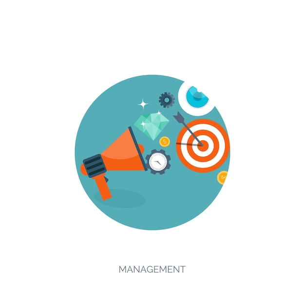 Los fondos planos de ilustración vectorial establecen nuevas ideas, soluciones inteligentes, objetivos empresariales, orientación al trabajo en equipo