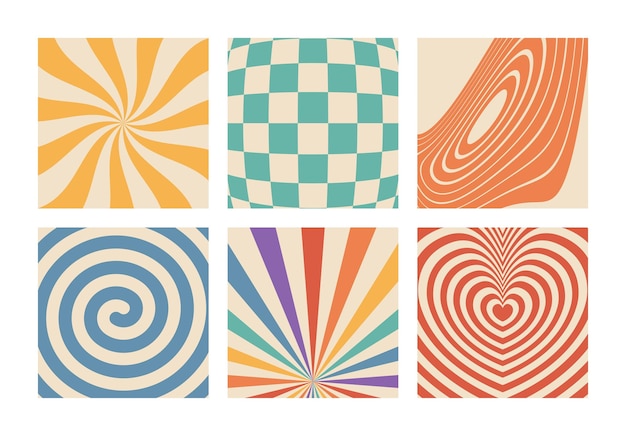 Fondos psicodélicos retro abstractos de estilo de los años 70 con patrones distorsionados vintage