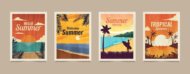 Vector fondos de tarjetas vectoriales tropicales de verano con hojas tropicales de verano