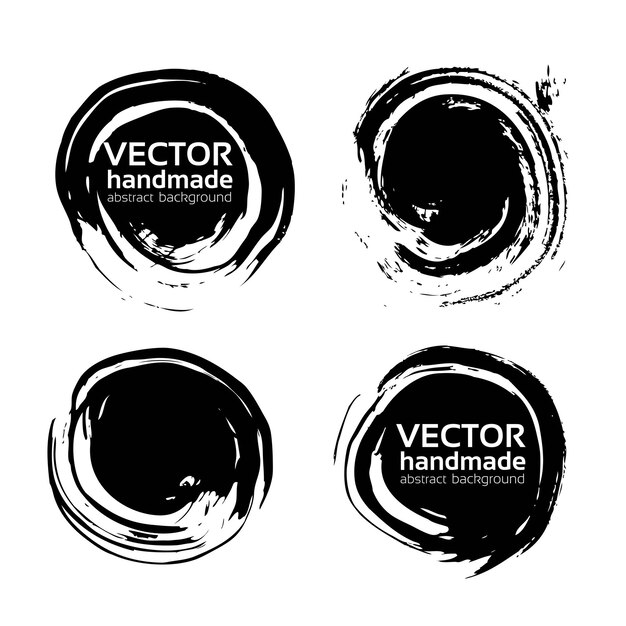 Fondos de trazos negros hechos a mano redondos pintados por objetos vectoriales de pincel aislados en un fondo blanco