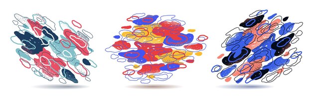 Fondos vectoriales artísticos abstractos con elementos coloridos dibujados a mano, ilustraciones positivas de estilo artístico lindas y divertidas para publicidad creativa o colección de decoración.
