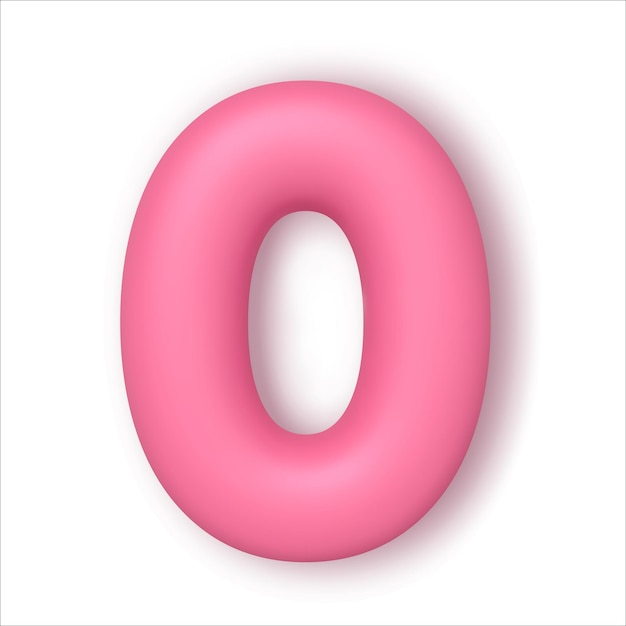 Font 3D realista color rosa número 0 Número en forma de globos plantilla para productos publicitarios banners web folletos certificados y postales Ilustración vectorial