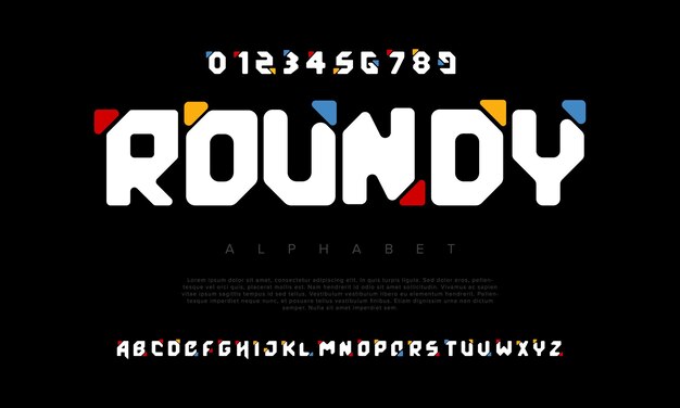 Font de alfabeto urbano geométrico moderno y redondo juego futurista abstracto digital techno robot m