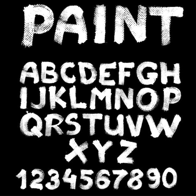 Vector font dibujada a mano en papel texturizado con trazos de pintura en ba negro