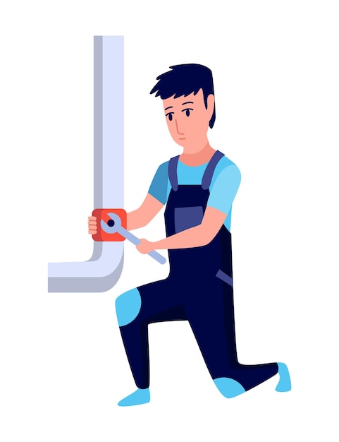 Fontanero Servicio profesional de trabajos de fontanería Manitas de dibujos animados reparando tuberías con herramientas Servicio de reparación y concepto de mantenimiento Instalación y suministro de servicios de agua | Vector Premium