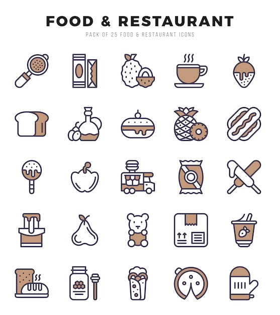 Food and Restaurant Icon Bundle 25 íconos para sitios web y aplicaciones